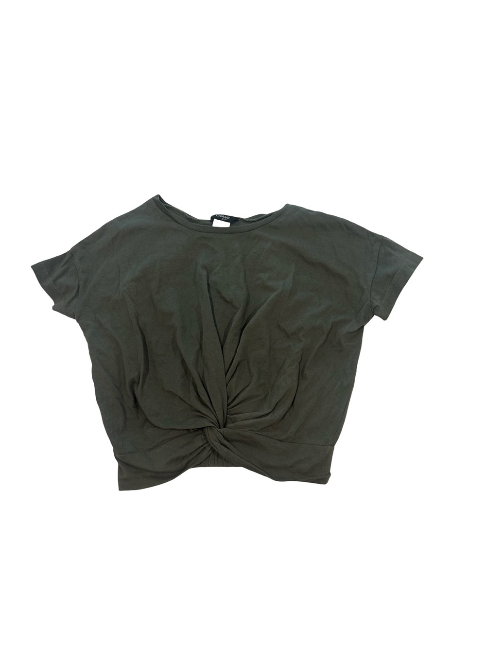 EUC Bebe Girls Size M (10-12) Knot-Front Short Sleeve Top - Olive